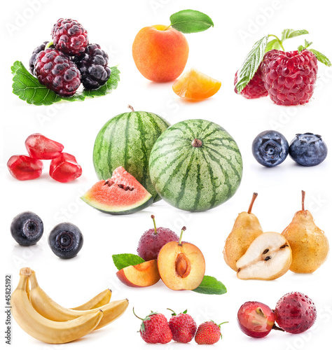 Collection of fruits isolated on white background  closeup