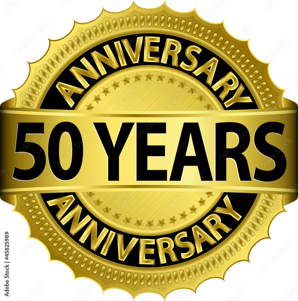 50 years anniversary golden label with ribbon