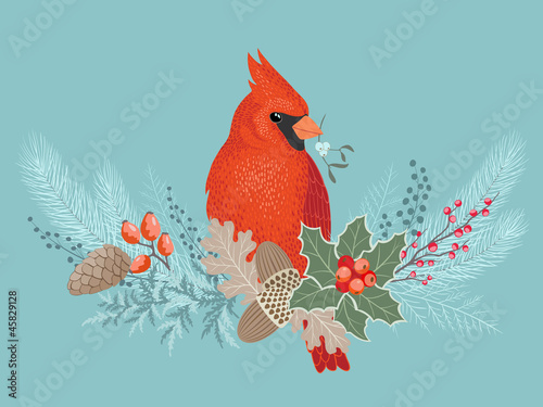 Cardinal on Christmas garland