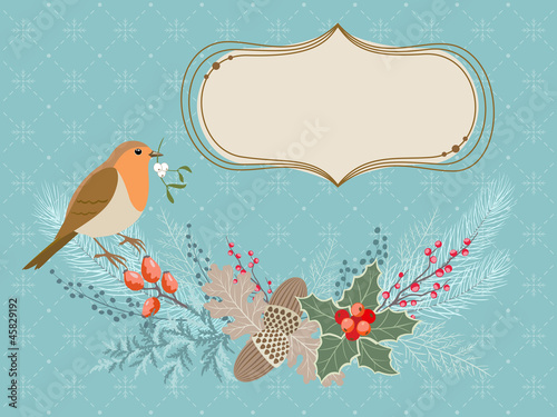 Christmas card with Robin bird