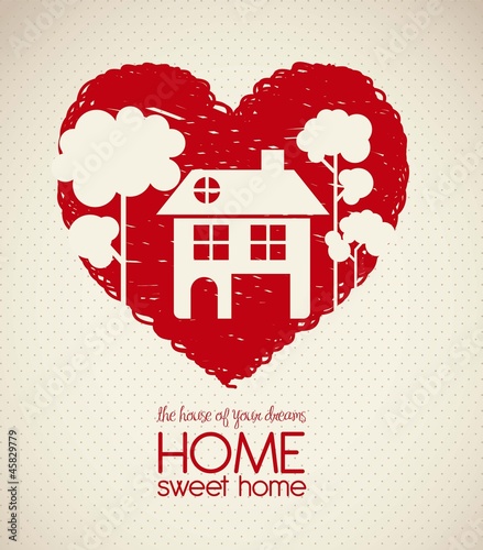 house silhouette on heart sketch
