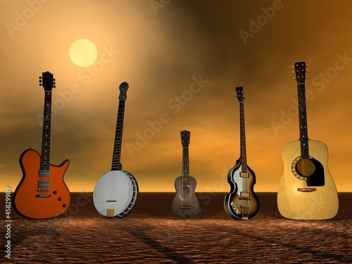 Guitars, banjo and ukulele