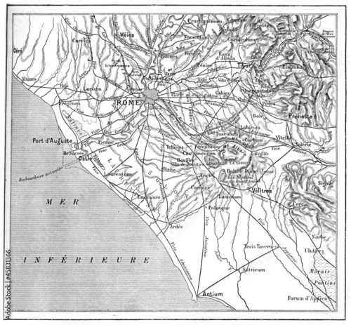 Photography Roman countryside map, vintage engraving.