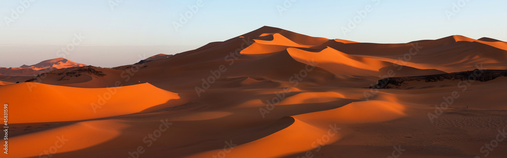 Panorama of sand dunes, Sahara desert