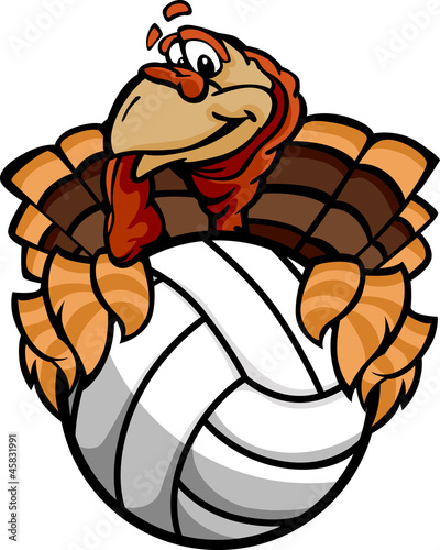 Volleyball Thanksgiving Holiday Happy Turkey Cartoon Vector Illu