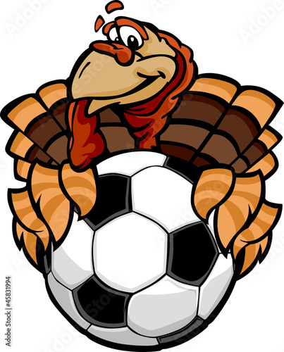 Soccer Thanksgiving Holiday Happy Turkey Cartoon Vector Illustra