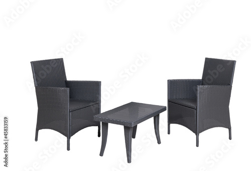 Rattan Gartenmöbel 2 Stühle - Sessel 1 Tisch isolated