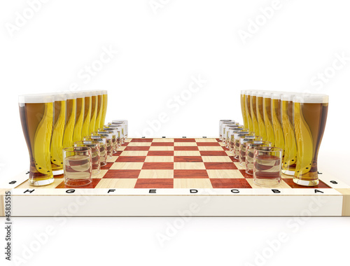 Пиво и водка на шахматной доске