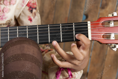 closeup on hand and guitar photo