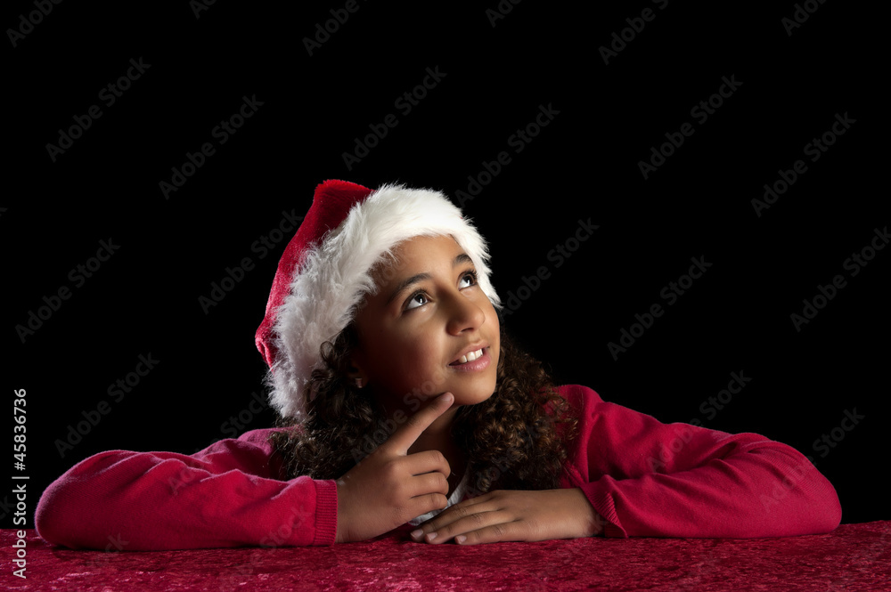 Girl with christmas hat on black Girl with christmas hat on black