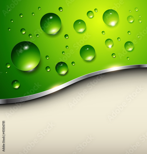 Abstract background with water drops on green