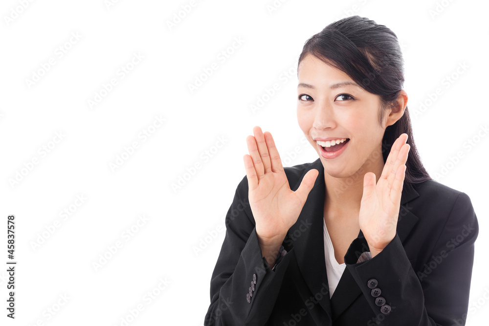 asian businesswoman cheering on white background asian businesswoman cheering on white background