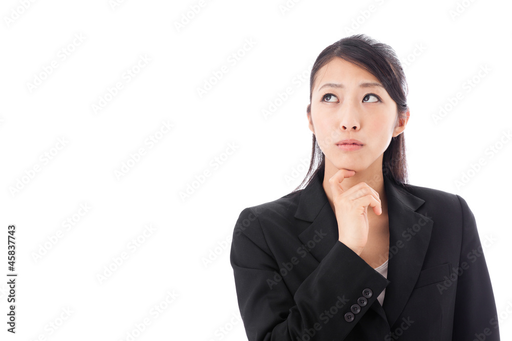 asian businesswoman thinking on white background asian businesswoman thinking on white background