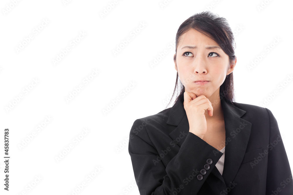 asian businesswoman thinking on white background asian businesswoman thinking on white background