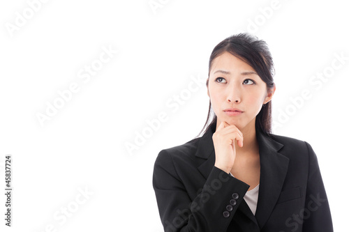 asian businesswoman thinking on white background