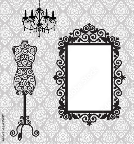 frame, mannequin and chandelier