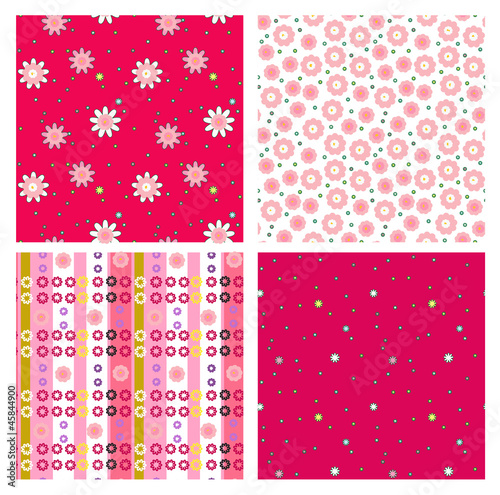 set of four seamless patterns with flowers