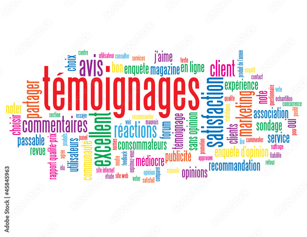 Nuage de Tags TEMOIGNAGES (vote avis choix clients utilisateurs)