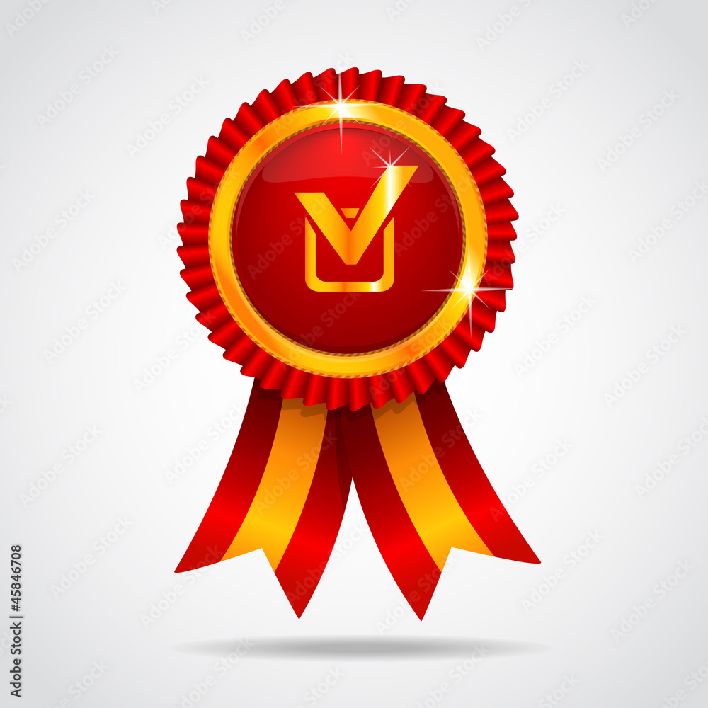 Red label with ribbon. Vector illustration Red label with ribbon. Vector illustration