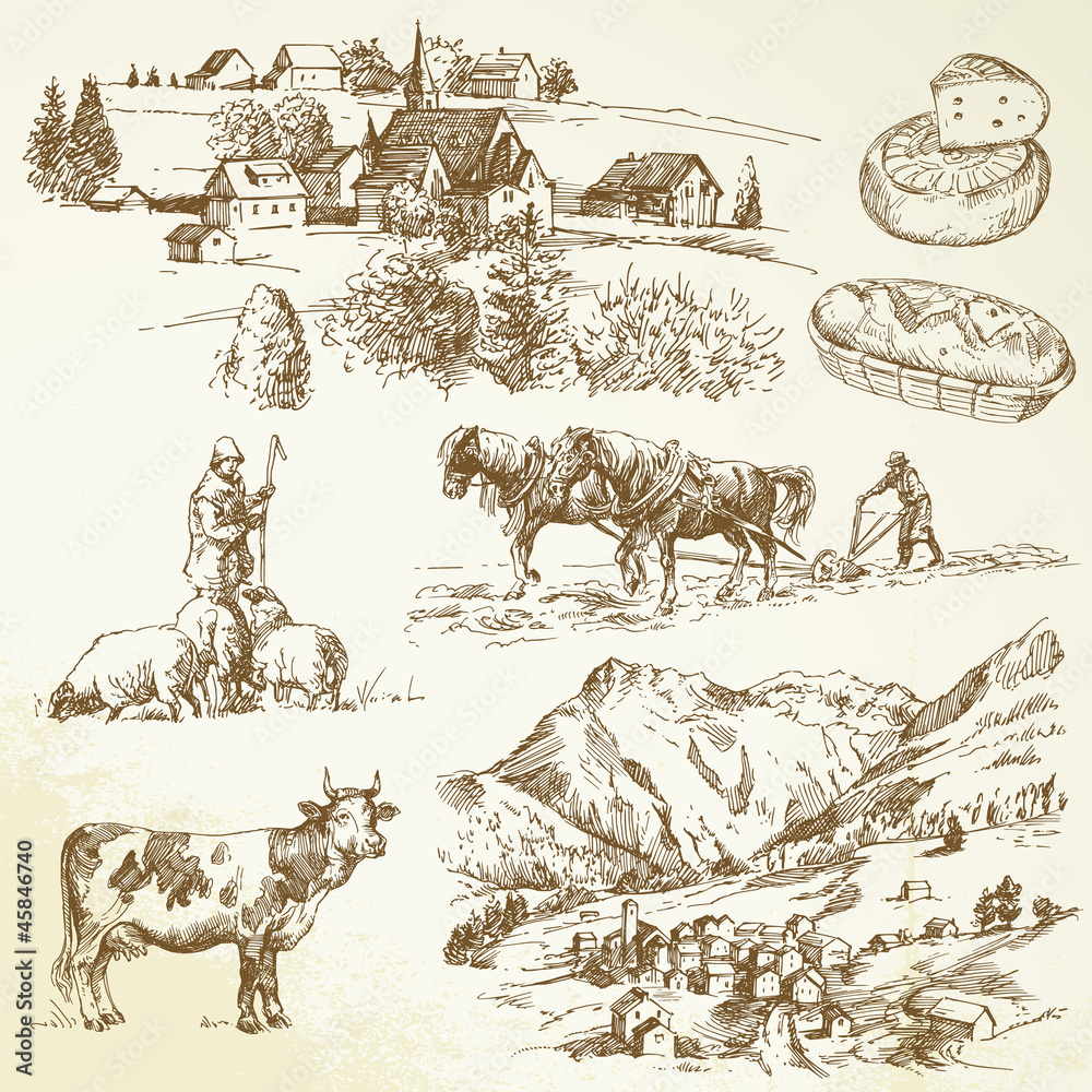 Obraz premium farm, agricultural village - rural landscape