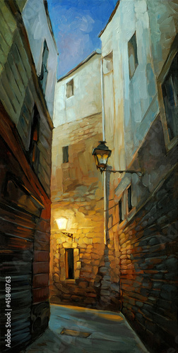 ancient night street in gothic quarter of barcelona,  illustrati #45848763