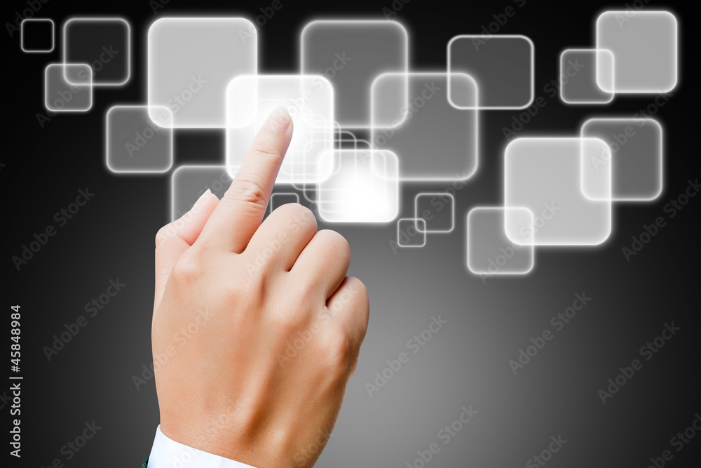 hand of business women pushing a button on a touch screen interf hand of business women pushing a button on a touch screen interf