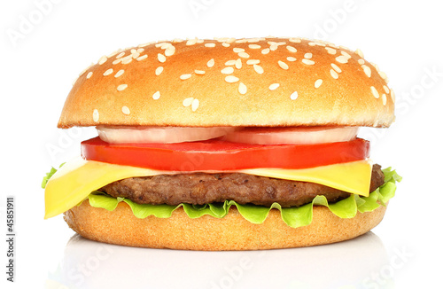 Big hamburger on white background