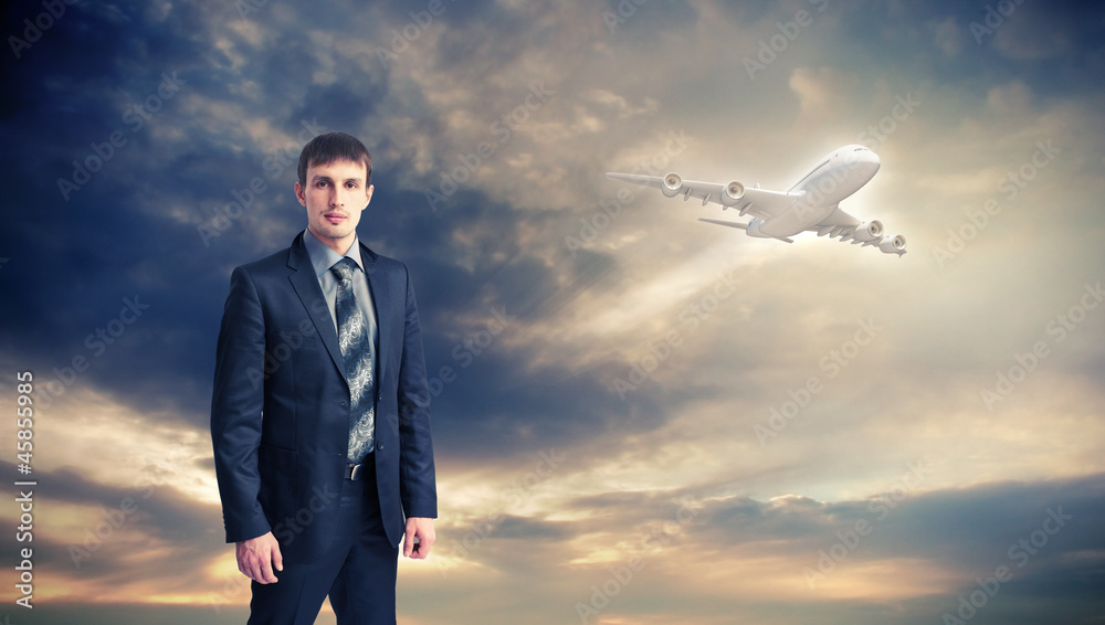Business travelling collage with a plane Business travelling collage with a plane