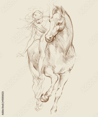 Horse and Rider. Based on drawing of Leonardo da Vinci