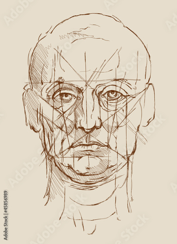 Canvas Print Head Men. Based on drawing of Leonardo da Vinci