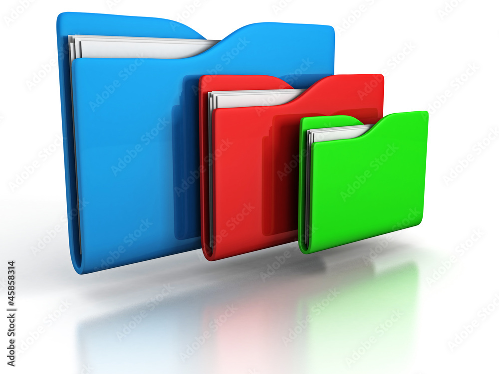three colorful folders on white background three colorful folders on white background