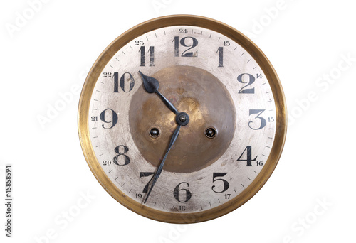 Old antique wall clock isolated on white