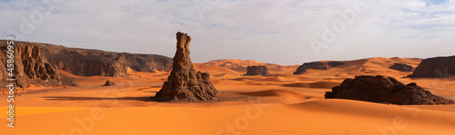Panorama of sand dunes, Sahara desert photo