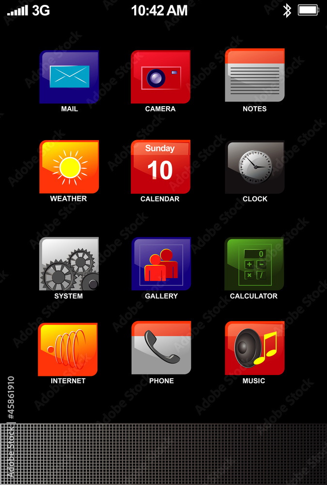 Icons collection on tablet phone screen