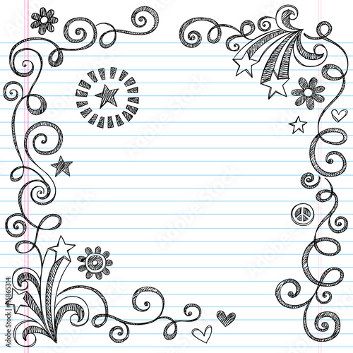Shooting Stars and Swirls Sketchy Doodles Page Border Vector