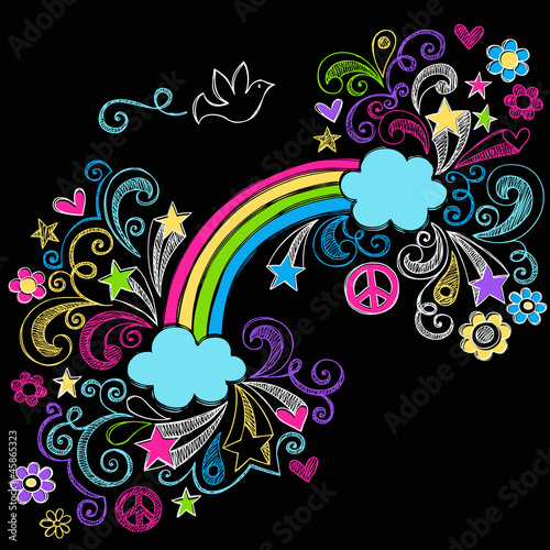 Rainbow, Dove, and Peace Sign Sketchy Notebook Doodles Vector