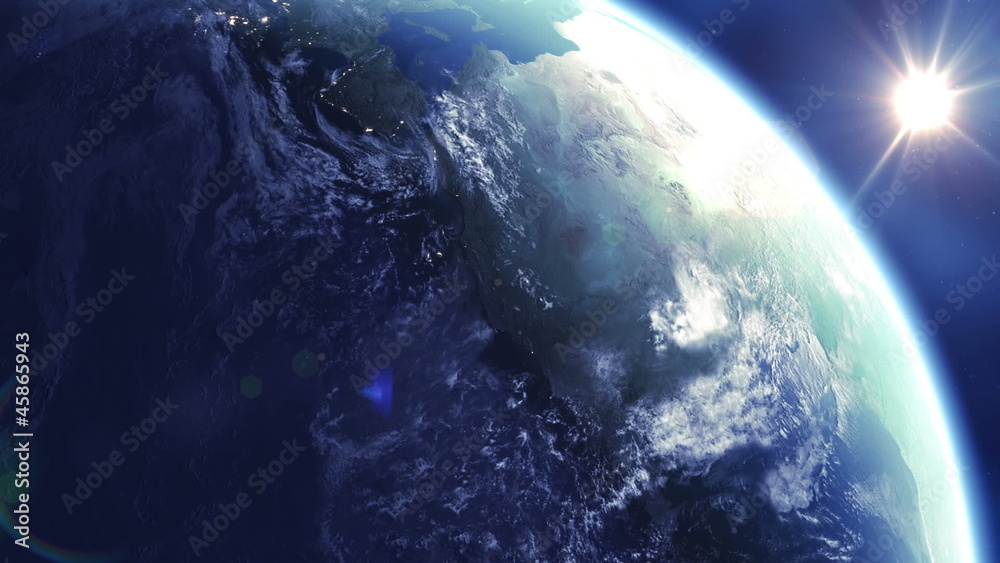 Earth rotation with the Sun. 360 degrees. Night and Day.