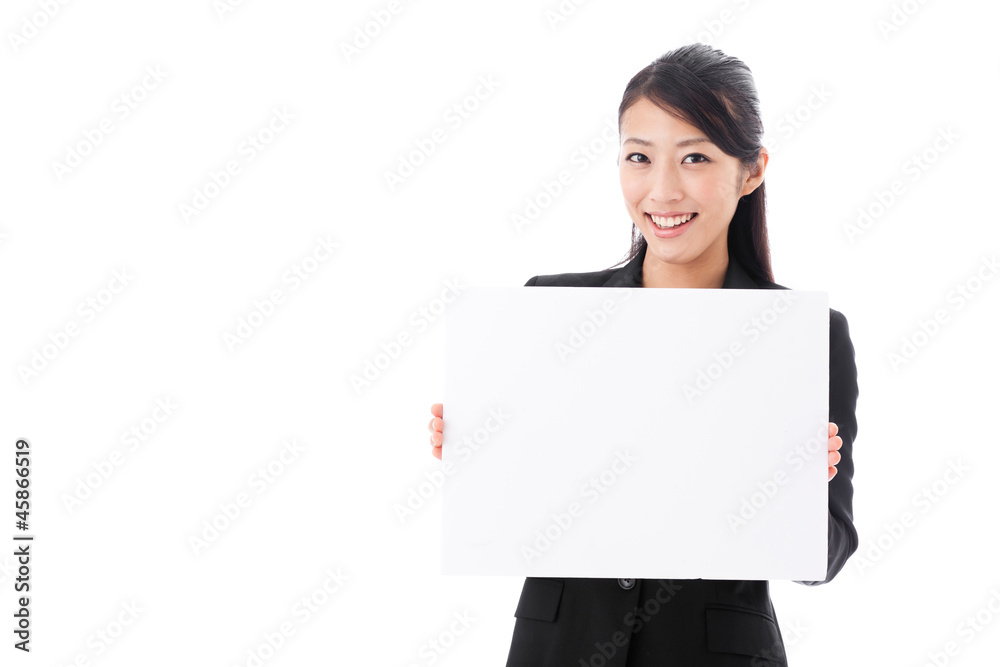 asian businesswoman with blank whiteboard asian businesswoman with blank whiteboard
