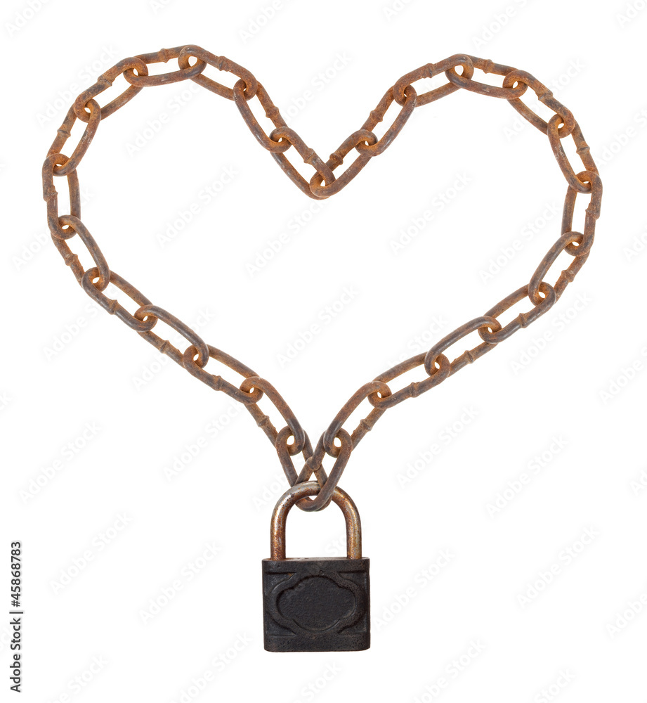 Heart of a metal chain on the lock Heart of a metal chain on the lock
