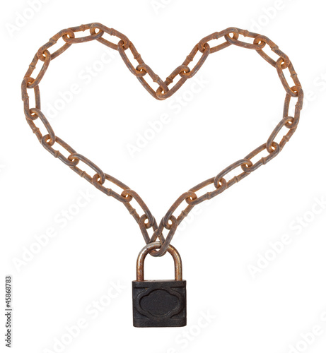 Heart of a metal chain on the lock