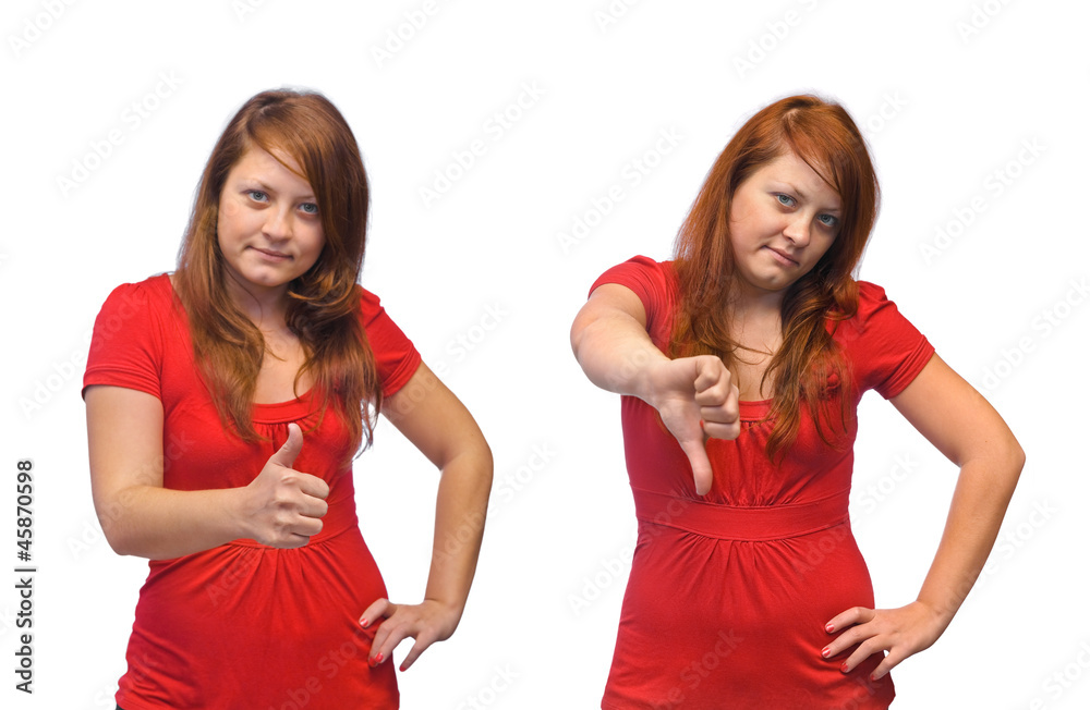 Young woman and thumb gesture Young woman and thumb gesture