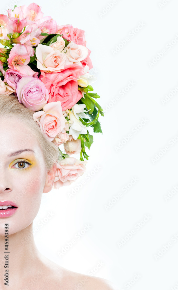 beautiful blonde with flowers in her hair