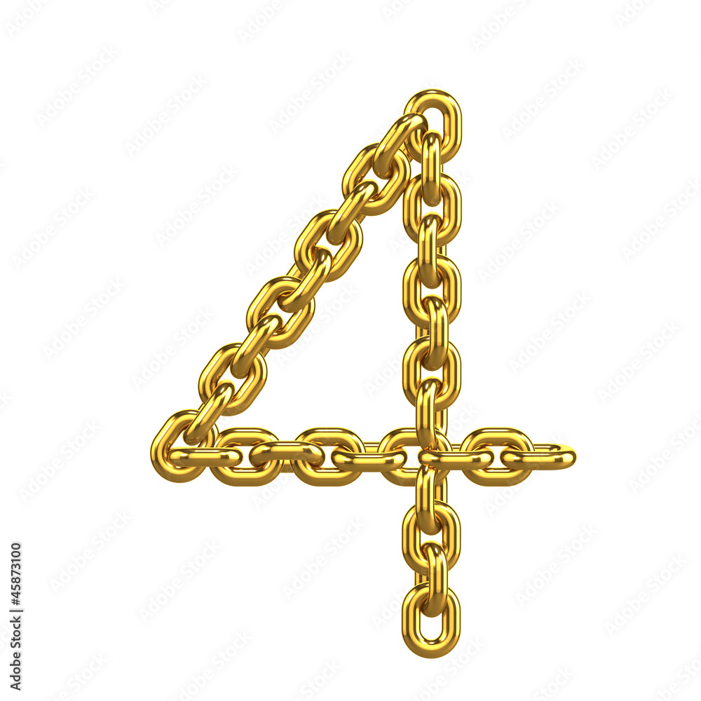 3d Gold Chain Numbers Font - 4 3d Gold Chain Numbers Font - 4