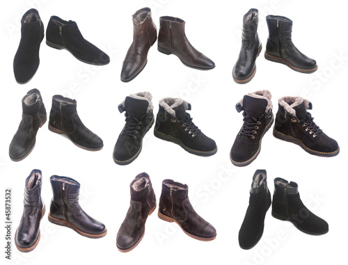 winter shoes collage isolated on white