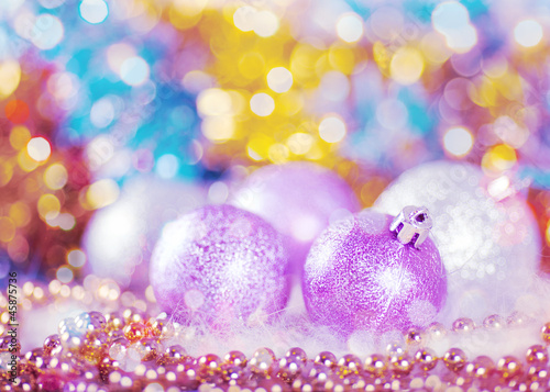 Greeting card with Christmas balls in light lilac design