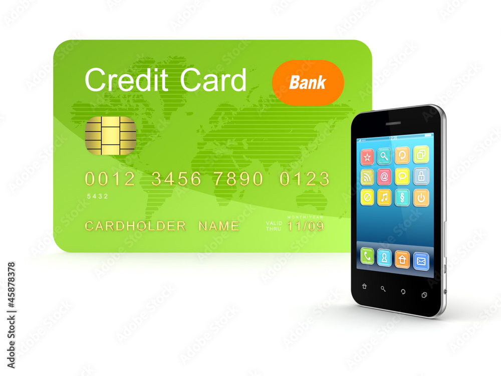 Credit card and modern mobile phone. Credit card and modern mobile phone.