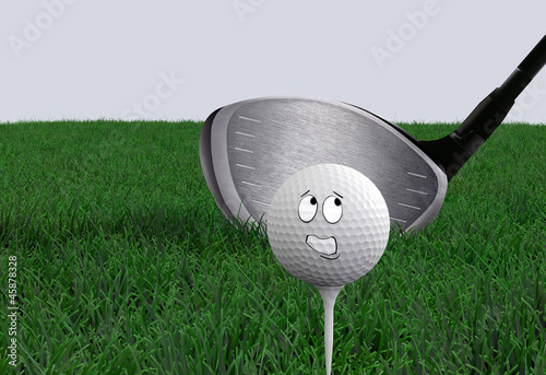 Cartoon golf ball being hit with driver