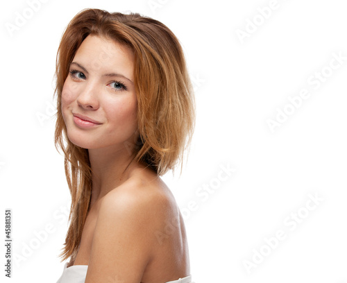 Portrait of woman on white background