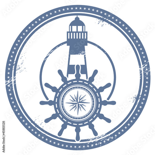 Grunge stamp with lighthouse and space for text, vector