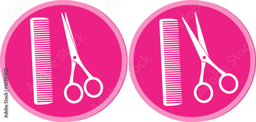 set of hair salon sign with scissors and comb